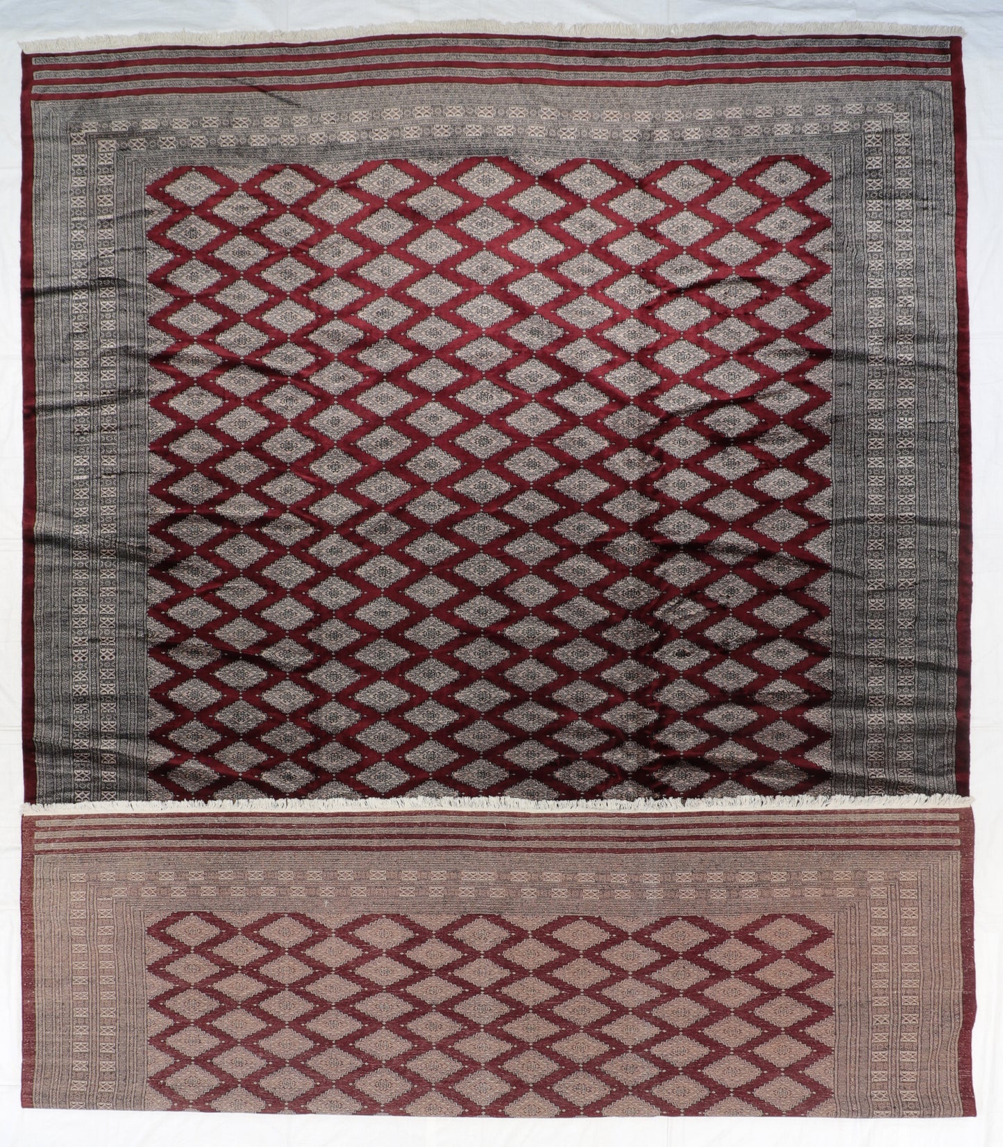 12.3 x 18- Kashmiri Fine Geometric Rectangle - Hand Knotted Rug