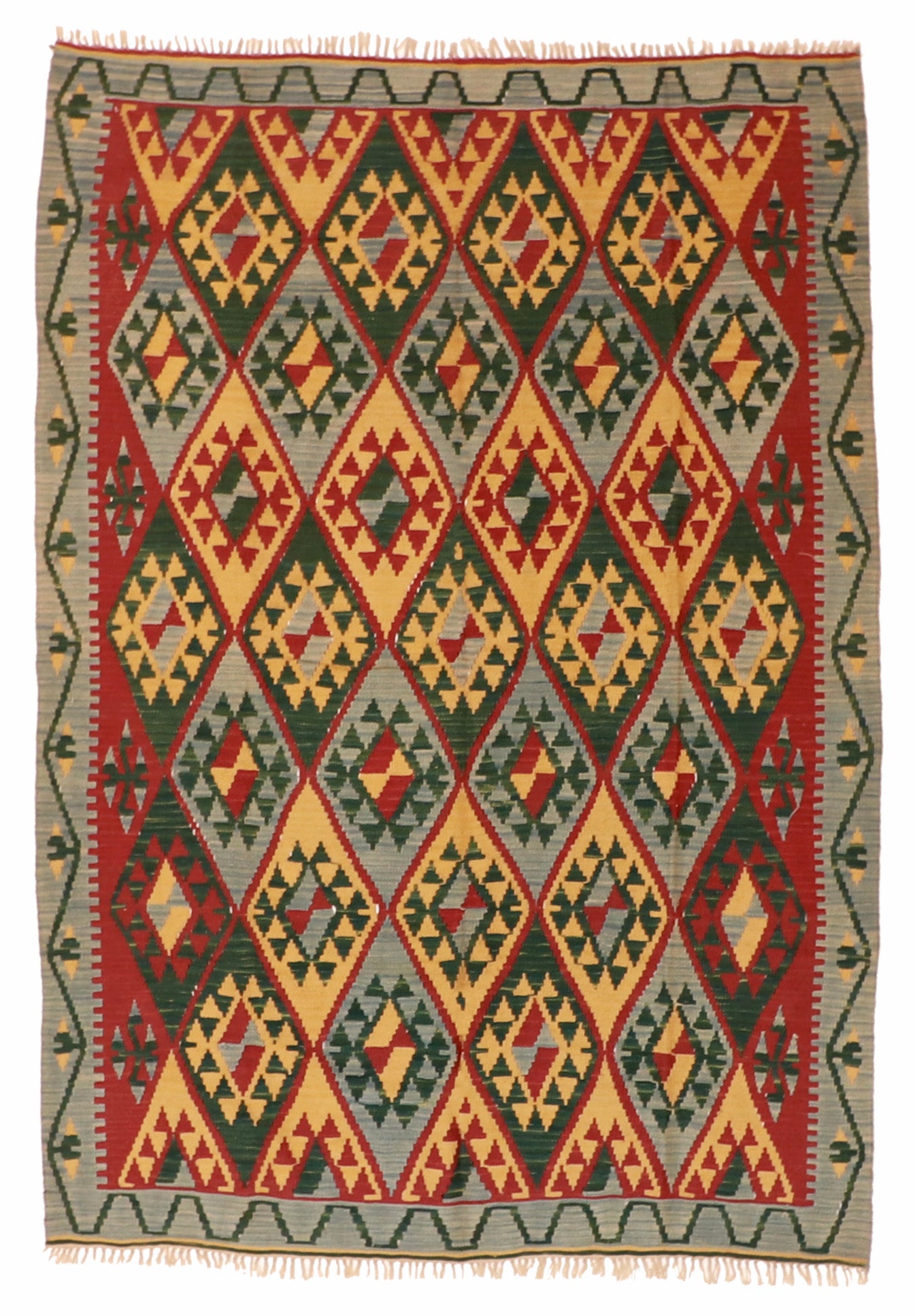 5x7 - Kilim Fine/Wool Geometric Rectangle - Hand Knotted Rug