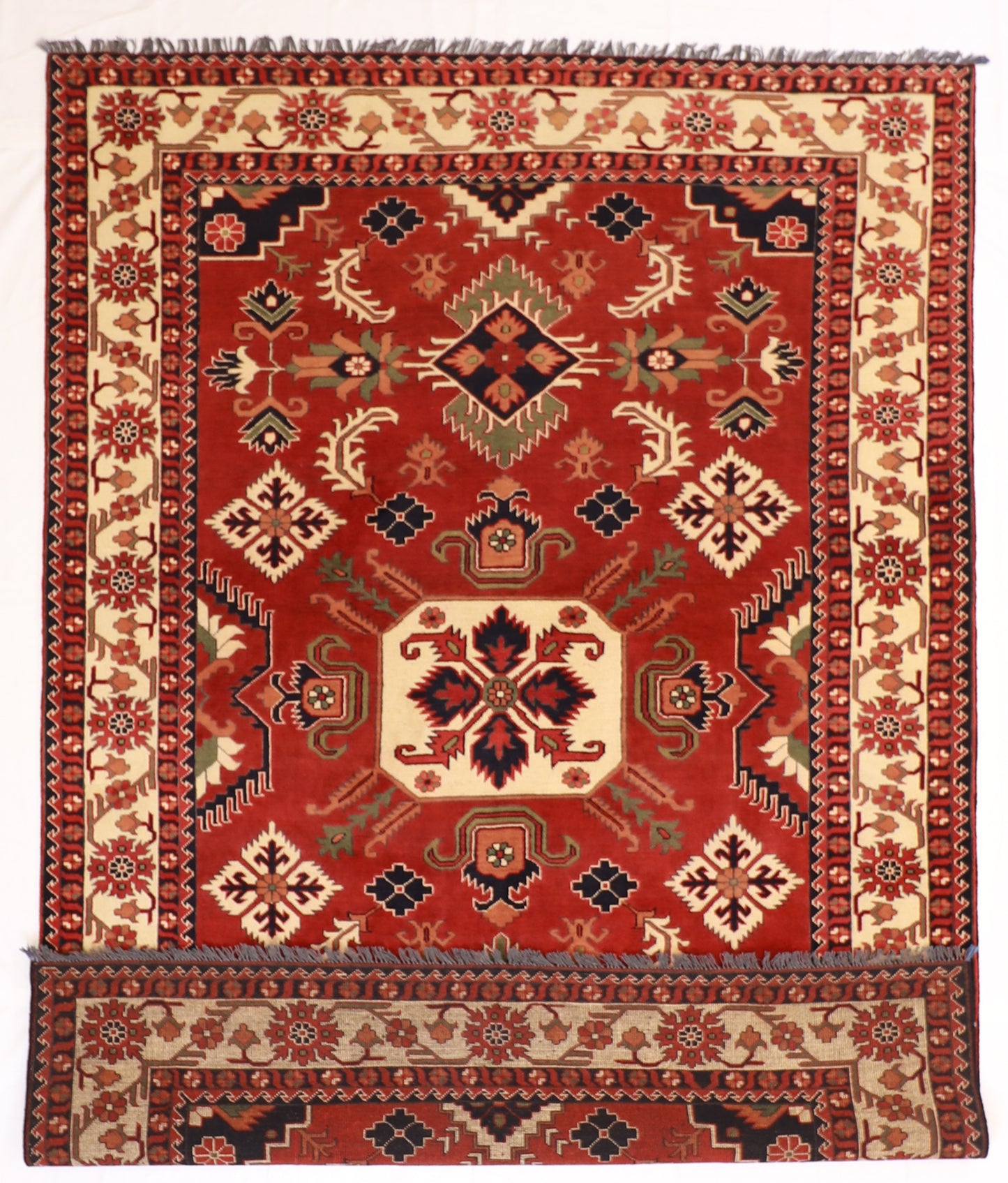 7x10 - Kazak Fine Geometric Rectangle - Hand Knotted Rug