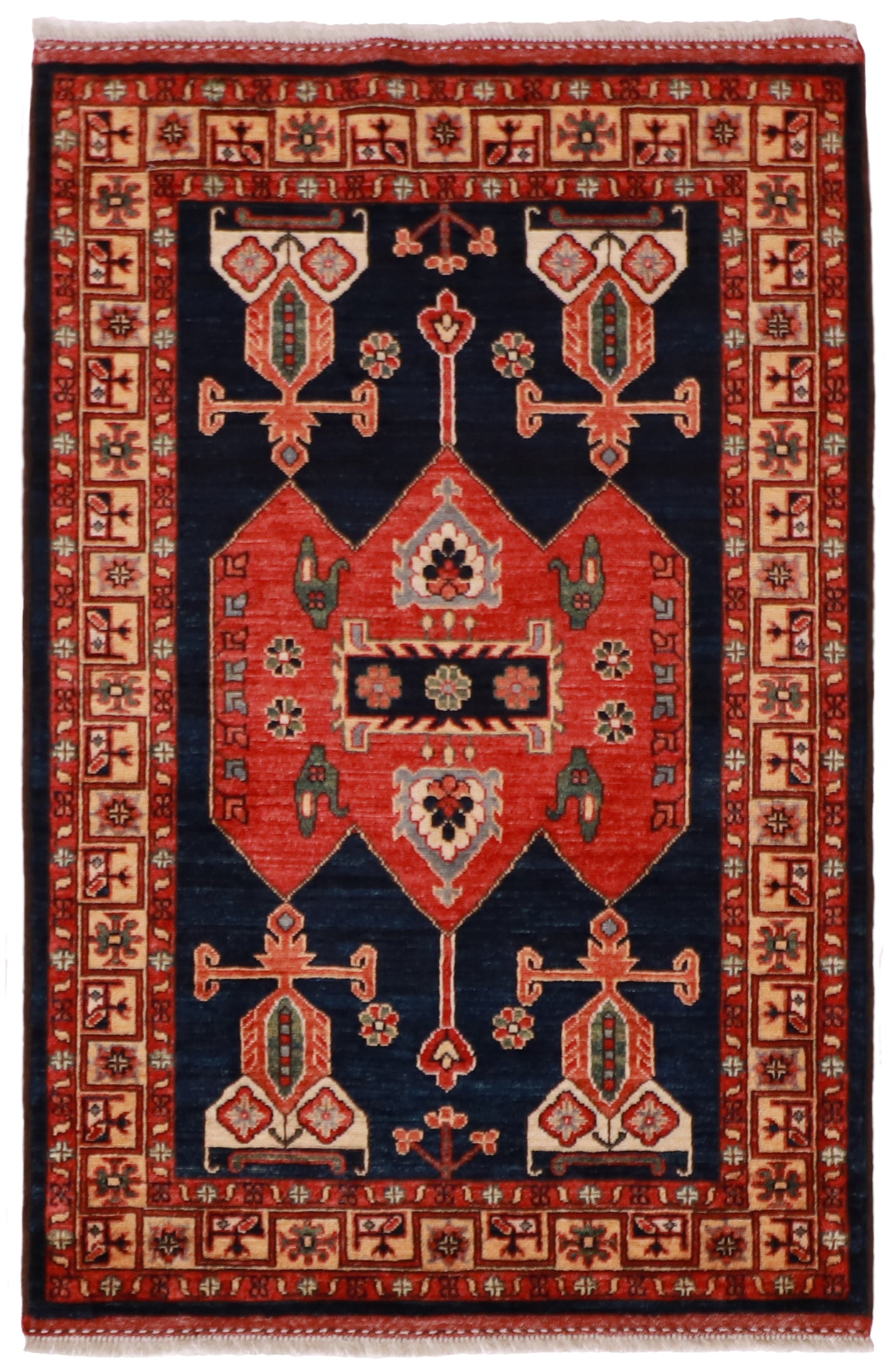 3x5 - Karajeh Fine/Wool Geometric Rectangle - Hand Knotted Rug