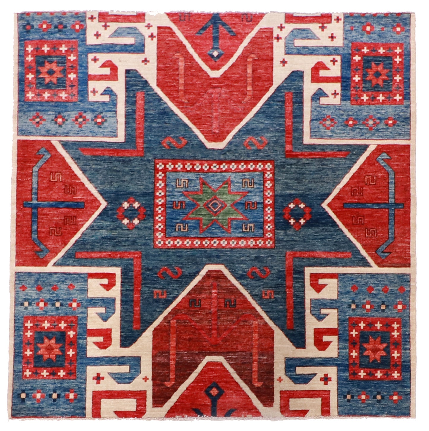 Square - Star Kazak Wool All Over Rectangle - Hand Knotted Rug