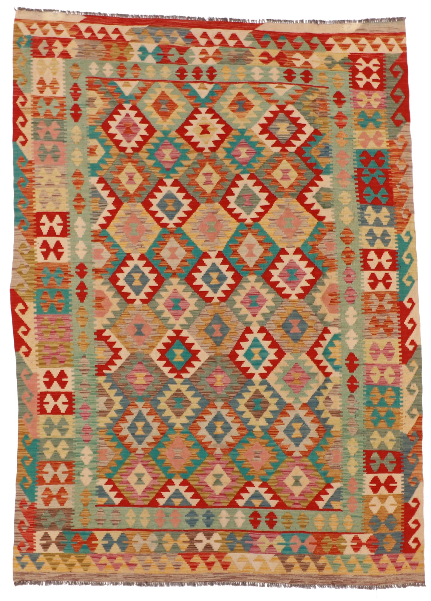 5x7 - Kilim Fine/Wool Geometric Rectangle - Hand Knotted Rug