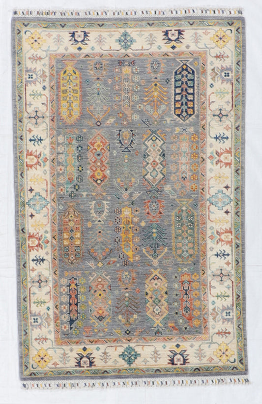 4x6 - Seneh Fine Wool All Over Rectangle - Hand Knotted Rug