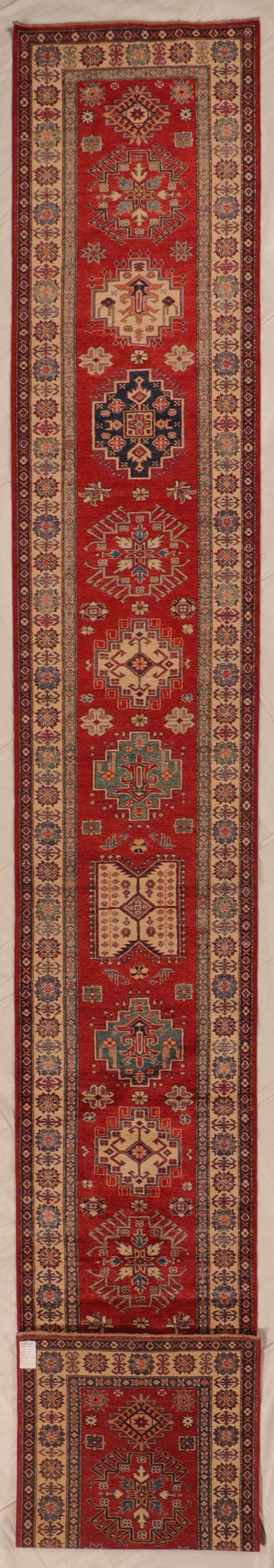 2.9 x 19.8 Runner - Kazak Fine Geometric Rectangle - Hand Knotted Rug