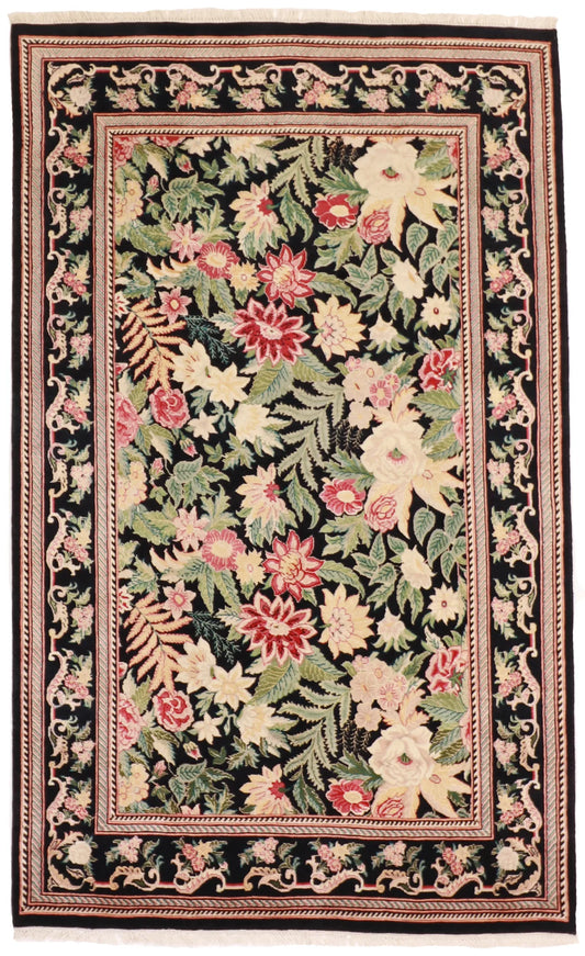 5x7 - Isfahan Fine Floral Rectangle - Hand Knotted Rug — 10104
