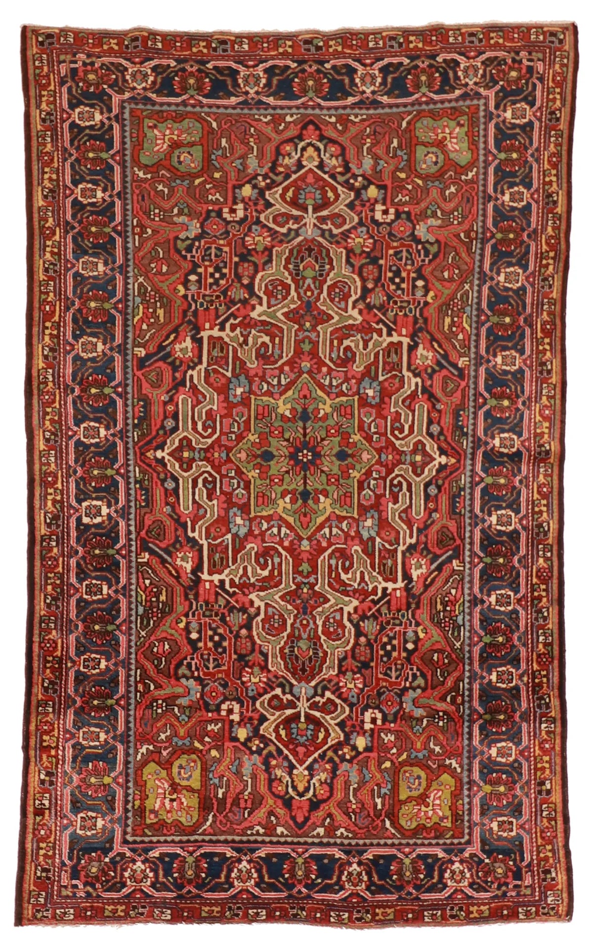 6x9 - Bakhtiarie Antique Wool Geometric Rectangle - Hand Knotted Rug — 11380