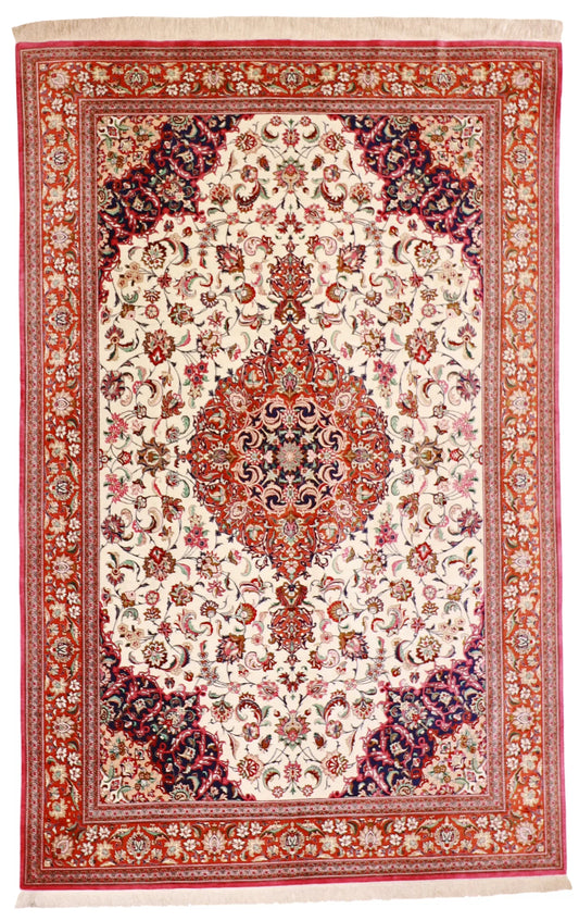 W 6.4 - L 9 - Qum Silk Traditional Rectangle - Finest Hand-Knotted Quality Wool - 11466