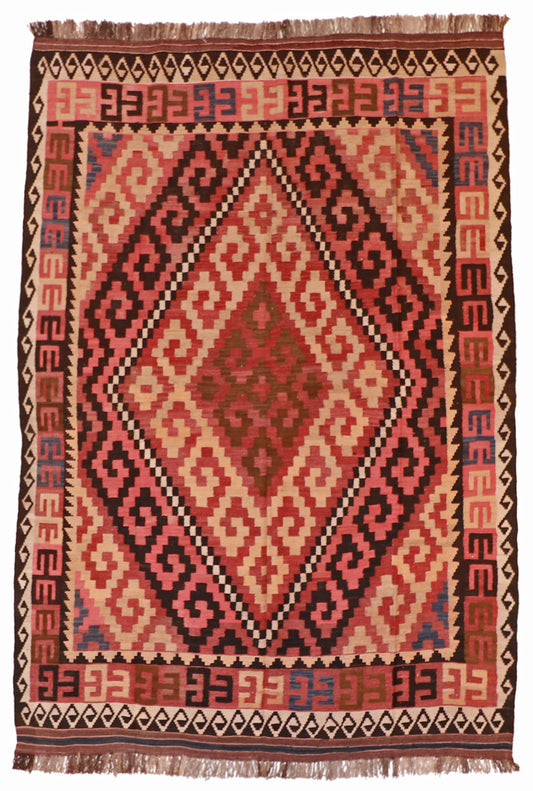 7x10 - Kilim Fine/Wool Geometric Rectangle - Hand Knotted Rug