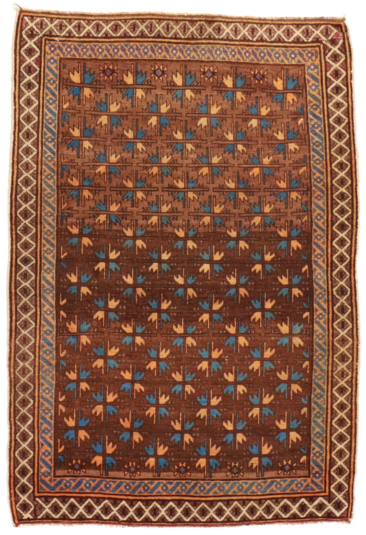 4x6 - Baluch Fine/Wool Geometric Rectangle - Hand Knotted Rug — 14659