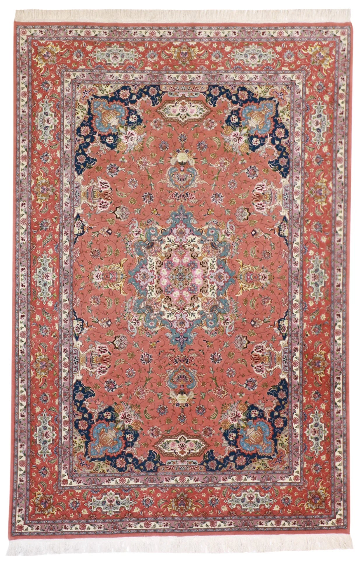 7x10 - Tabriz Fine/Wool/Silk Medallion Rectangle - Hand Knotted Rug — 14991