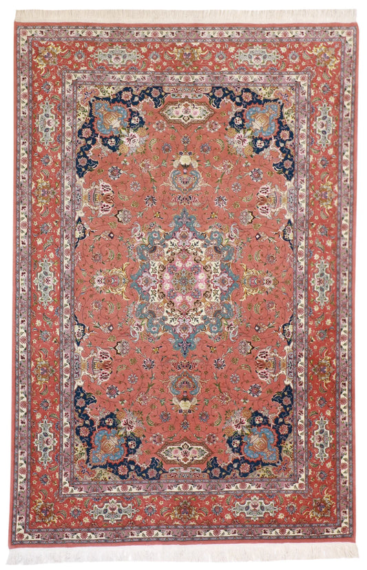 7x10 - Tabriz Fine/Wool/Silk Medallion Rectangle - Hand Knotted Rug — 14991
