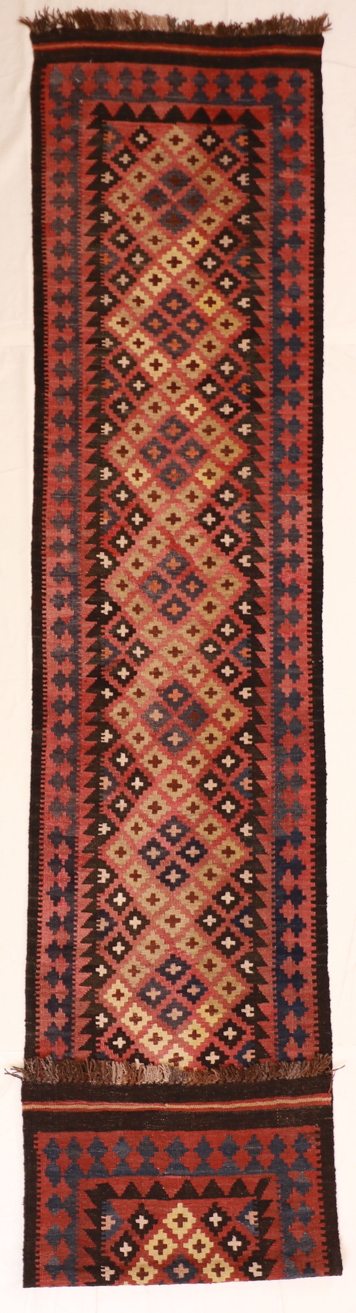 2.6 x 12.8 Runner - Kilim Wool Geometric Rectangle - Hand Knotted Rug