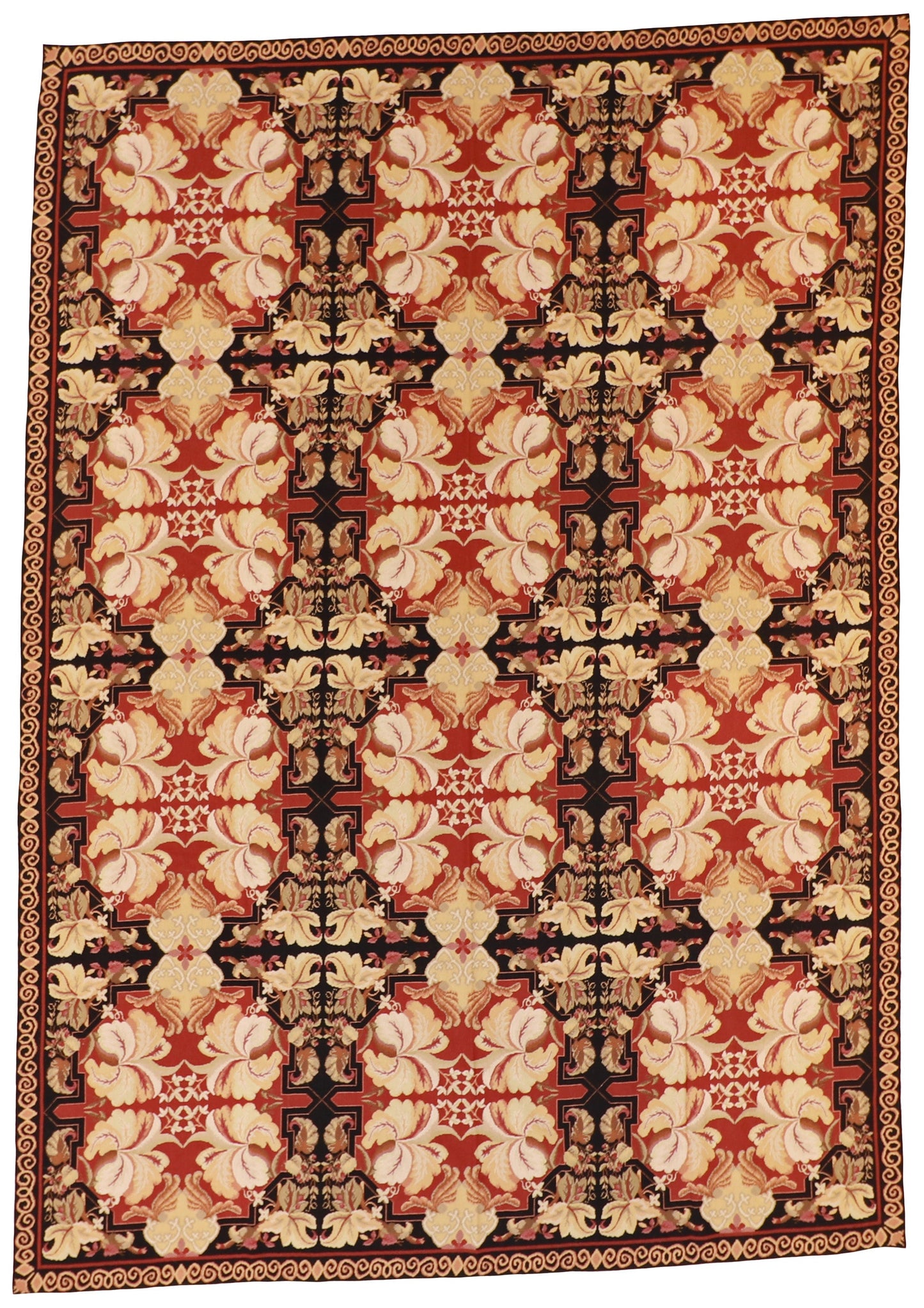 9x12 - Needle Point Wool Floral Rectangle - Hand Knotted Rug