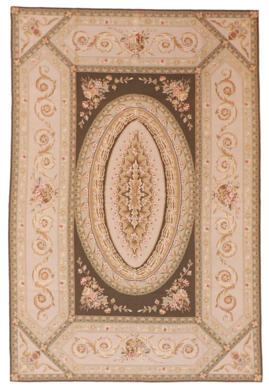 6x9 - Needle Point Wool Floral Rectangle - Hand Knotted Rug