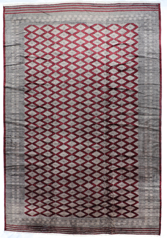 12.3 x 18- Kashmiri Fine Geometric Rectangle - Hand Knotted Rug