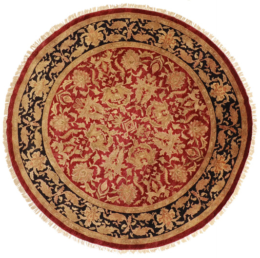 Round - Mashad Fine Wool Floral - Hand Knotted Rug — 22110