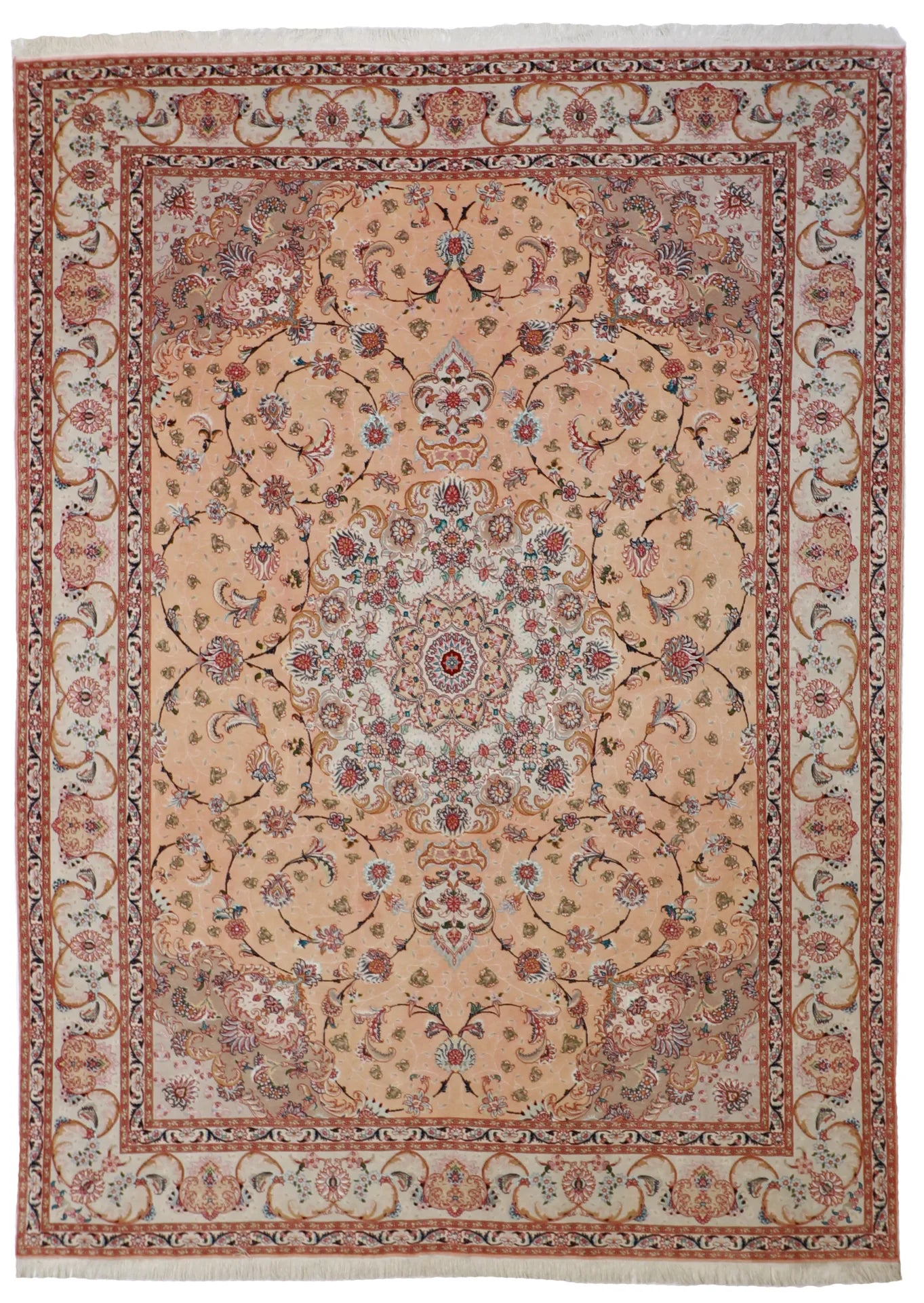 9x12 - Tabriz Silk/Wool Floral Rectangle - Hand Knotted Rug — 22631