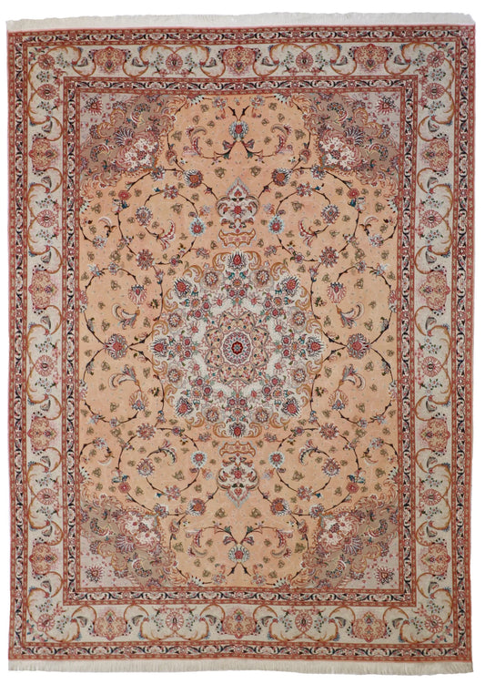 9x12 - Tabriz Silk/Wool Floral Rectangle - Hand Knotted Rug — 22631