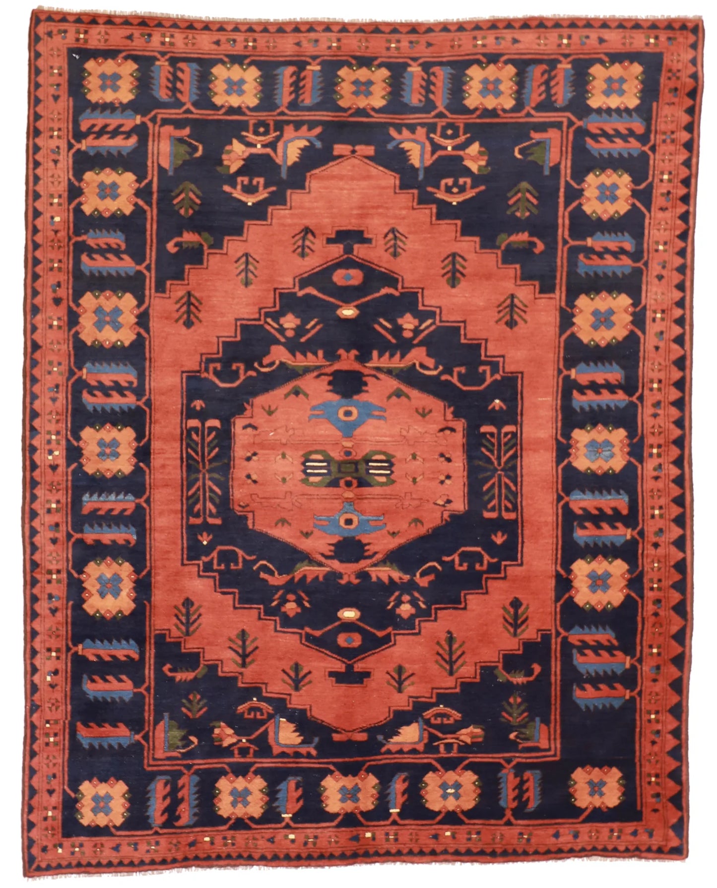 7x10 - Kazak Wool Geometric Rectangle - Hand Knotted Rug — 23456