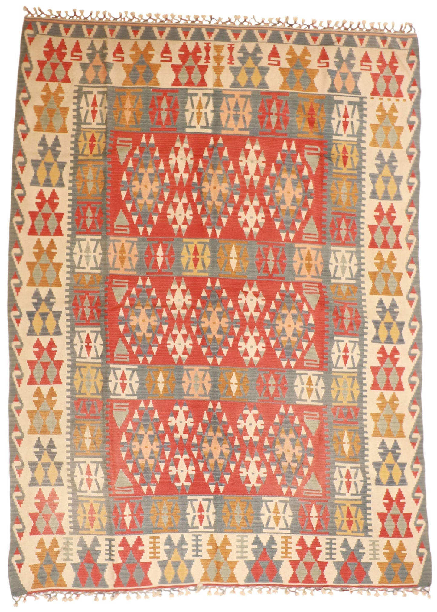 7x10 - Kilim Wool Geometric Rectangle - Hand Knotted Rug