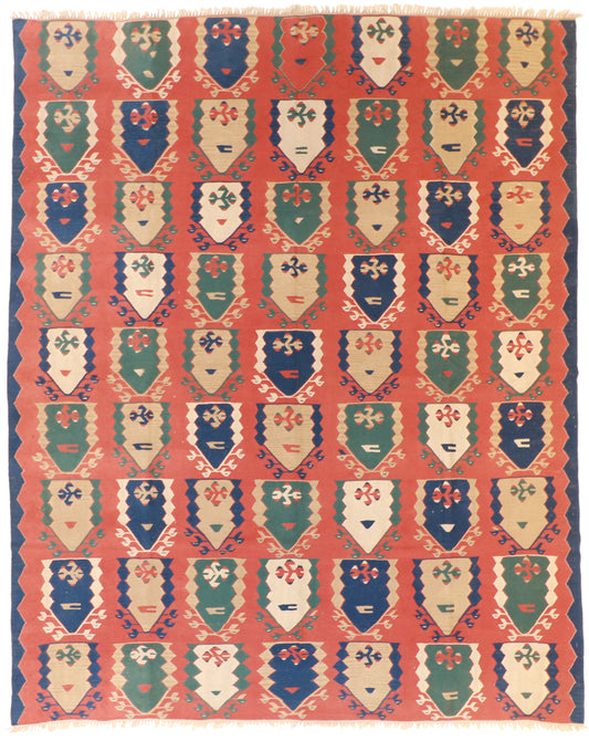 9x12 - Kilim Wool Geometric Rectangle - Hand Knotted Rug