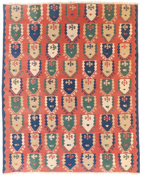 9x12 - Kilim Wool Geometric Rectangle - Hand Knotted Rug