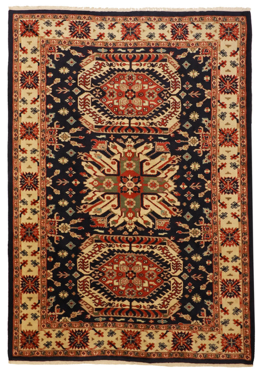 6x9 - Kazak Wool Geometric Rectangle - Hand Knotted Rug — 24752