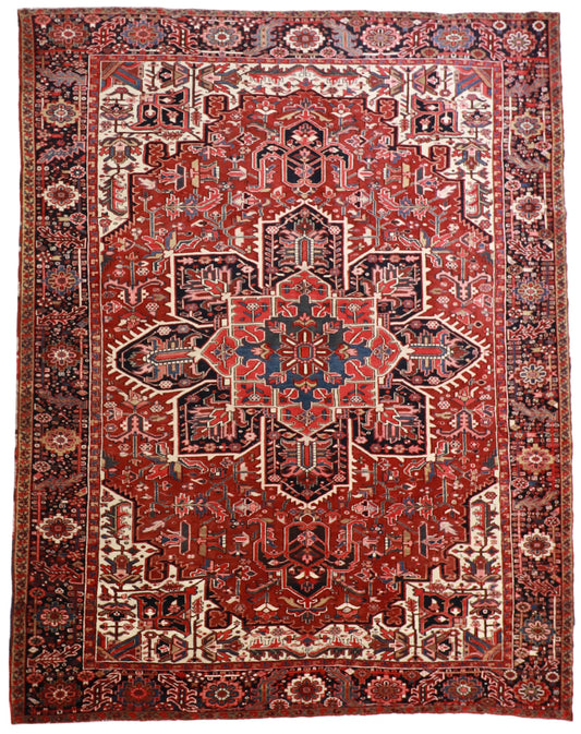 9 x12 - Heriz Silk Geometric Rectangle - Hand Knotted Rug — 24826