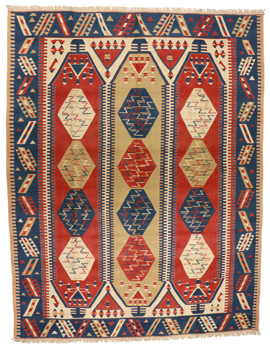 10x13 - Kilim Wool Geometric Rectangle - Hand Knotted Rug