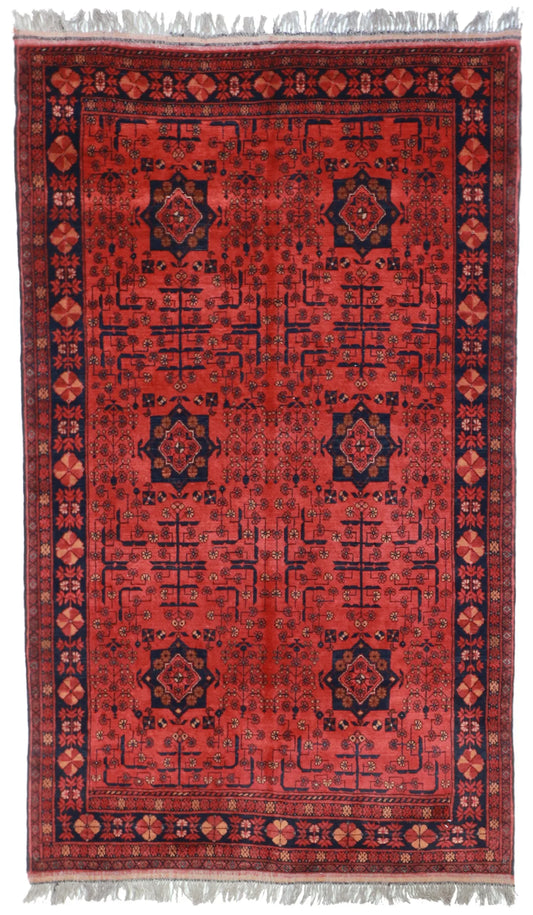 4x6 - Khan Mohamadie Fine Geometric Rectangle - Hand Knotted Rug — 26283