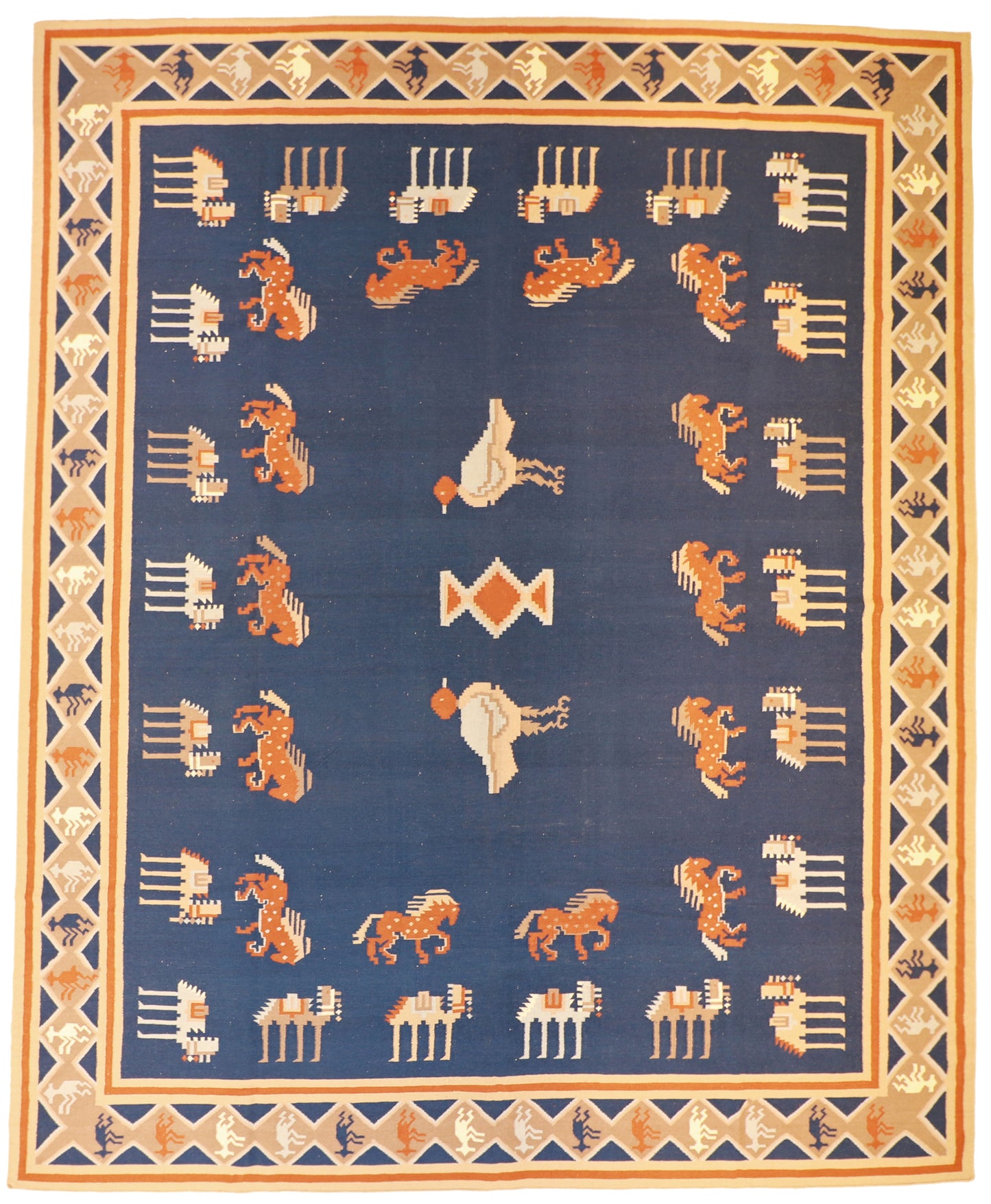 Oversized - Kilim Wool Geometric Rectangle - Hand Knotted Rug