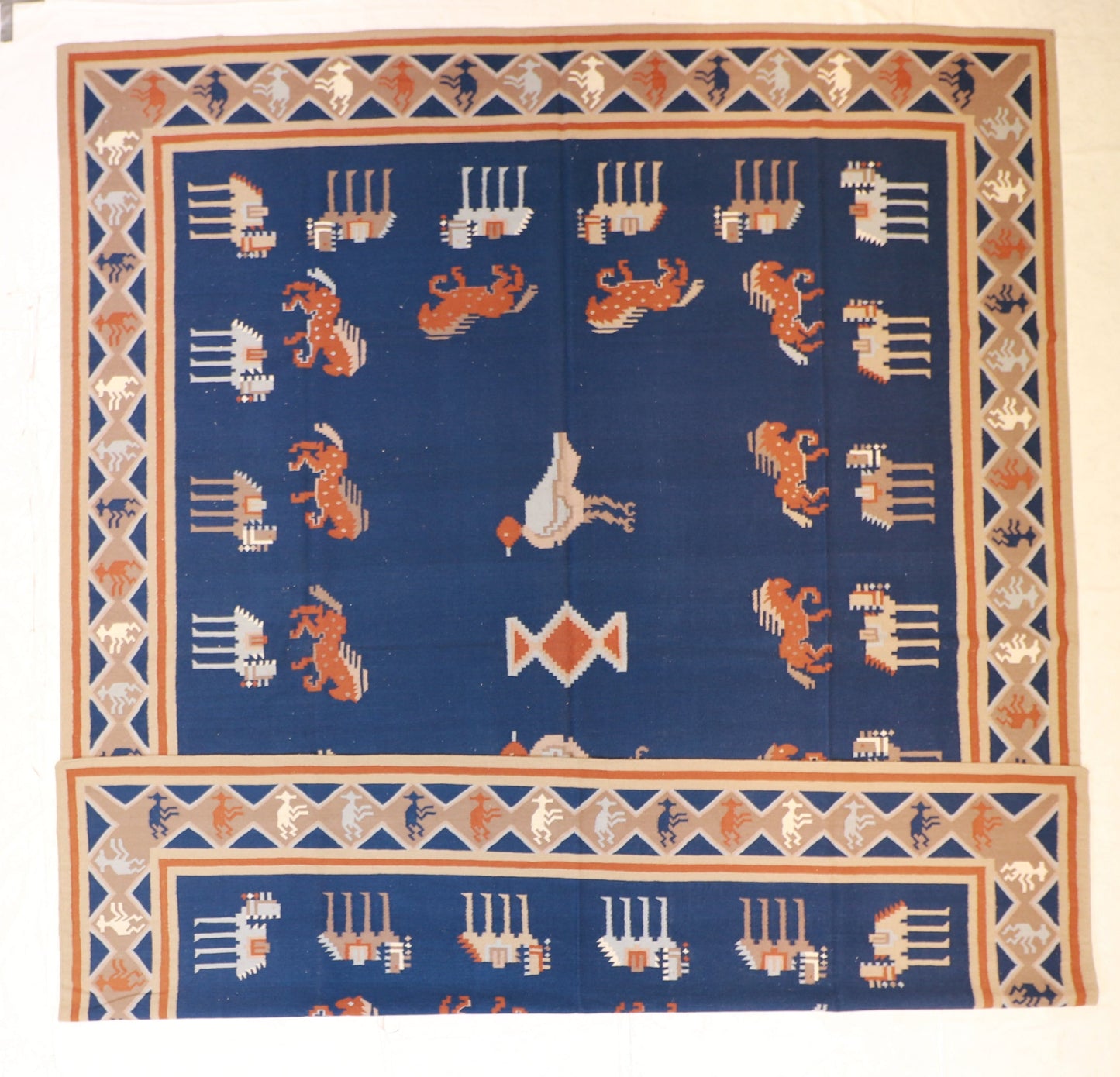 Oversized - Kilim Wool Geometric Rectangle - Hand Knotted Rug