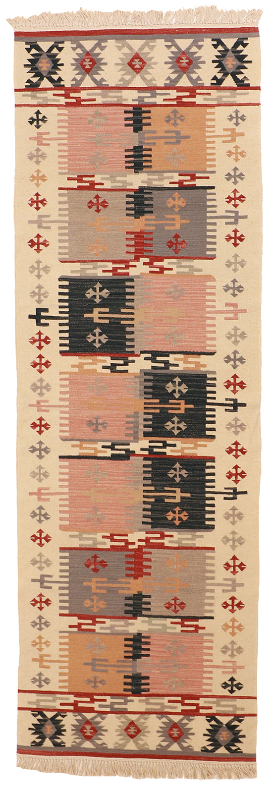 2.8 x 8 Runner - Soumak Kilim Fine/Wool Geometric Rectangle - Hand Knotted Rug — 27127