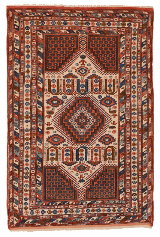 5x7 - Kazak Fine Geometric Rectangle - Hand Knotted Rug