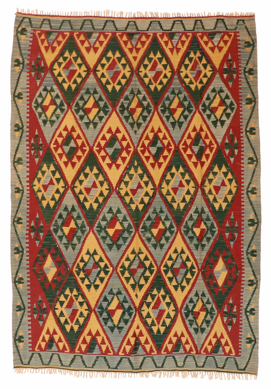 5x7 - Kilim Fine/Wool Geometric Rectangle - Hand Knotted Rug
