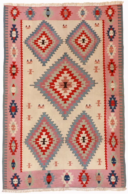 7x10 - Kilim Wool Geometric Rectangle - Hand Knotted Rug