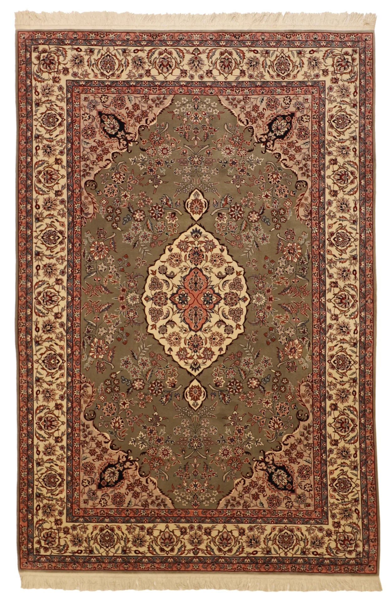 6x9 - Kashan Wool/Silk Floral Rectangle - Hand Knotted Rug — 50037