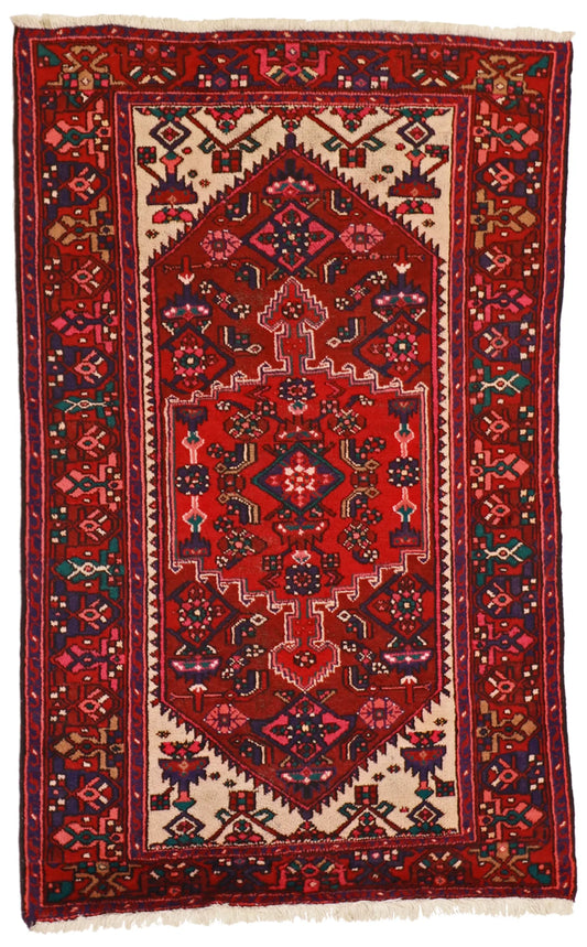 4x6 - Hamadan Fine/Wool Geometric Rectangle - Hand Knotted Rug — 50059