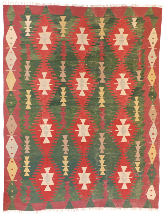 9x12 - Kilim Fine/Wool Geometric Rectangle - Hand Knotted Rug