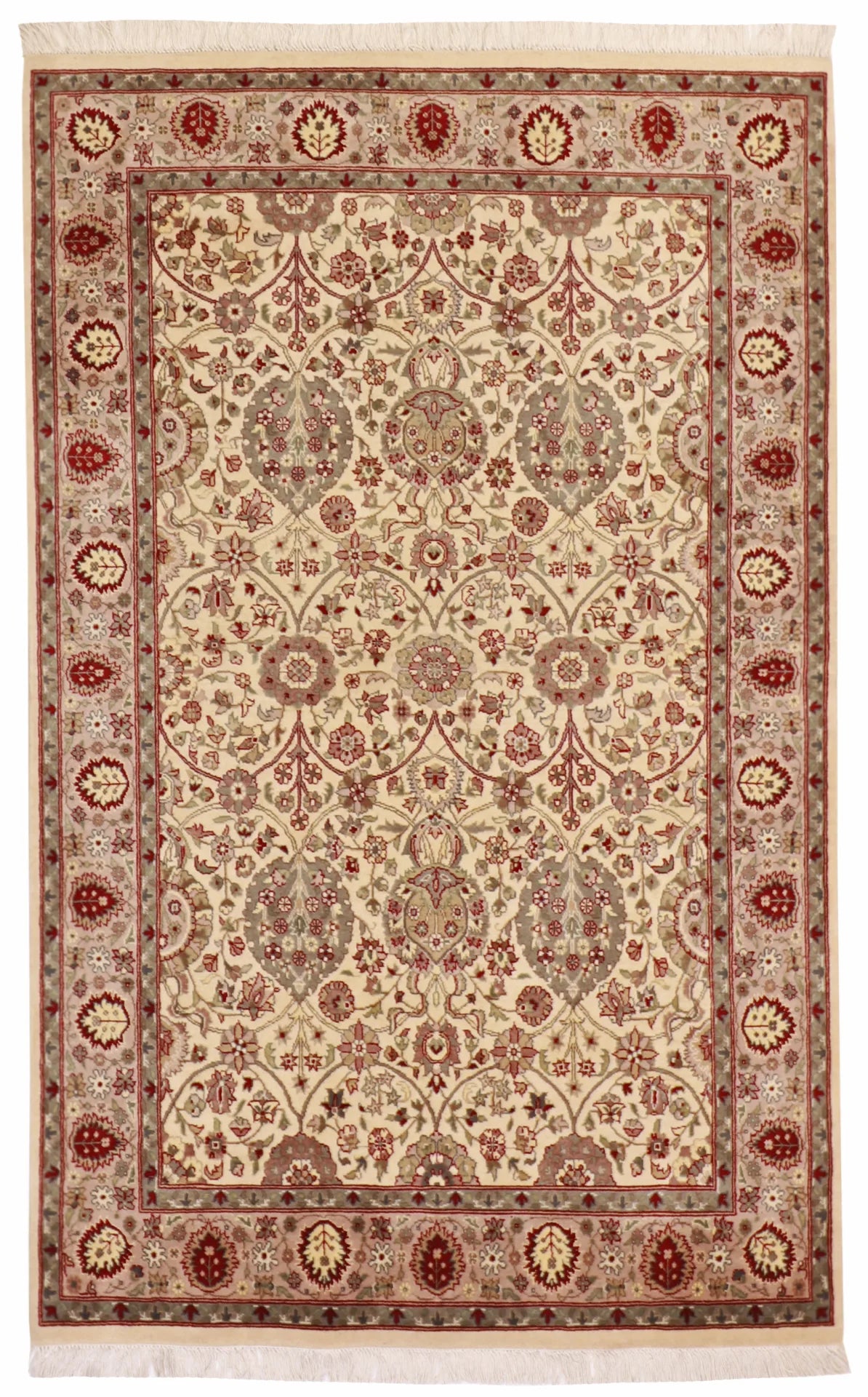 4x6 - Qum Fine Floral Rectangle - Hand Knotted Rug — 50326