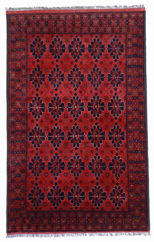 4x6 - Khan Wool Geometric Rectangle - Hand Knotted Rug — 50493