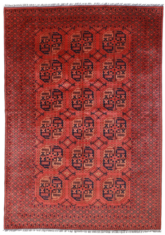 7x10 - Turkaman Wool Geometric Rectangle - Hand Knotted Rug — 50553