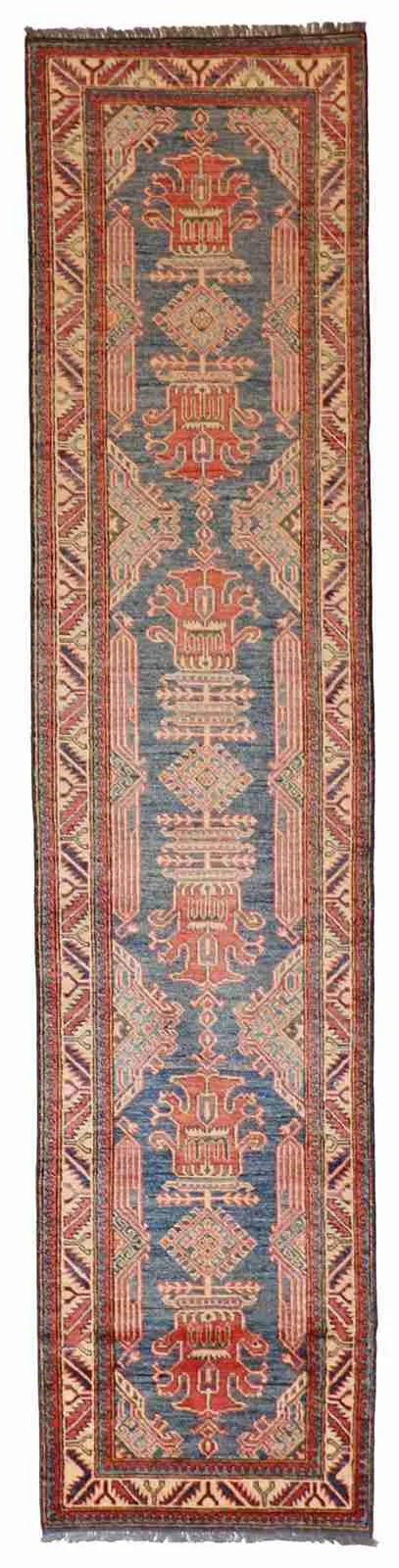 Runner - Karajeh Fine Geometric Rectangle - Hand Knotted Rug — 50612