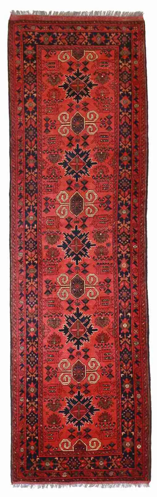 Runner - Kazak Fine/Wool Geometric Rectangle - Hand Knotted Rug — 50761