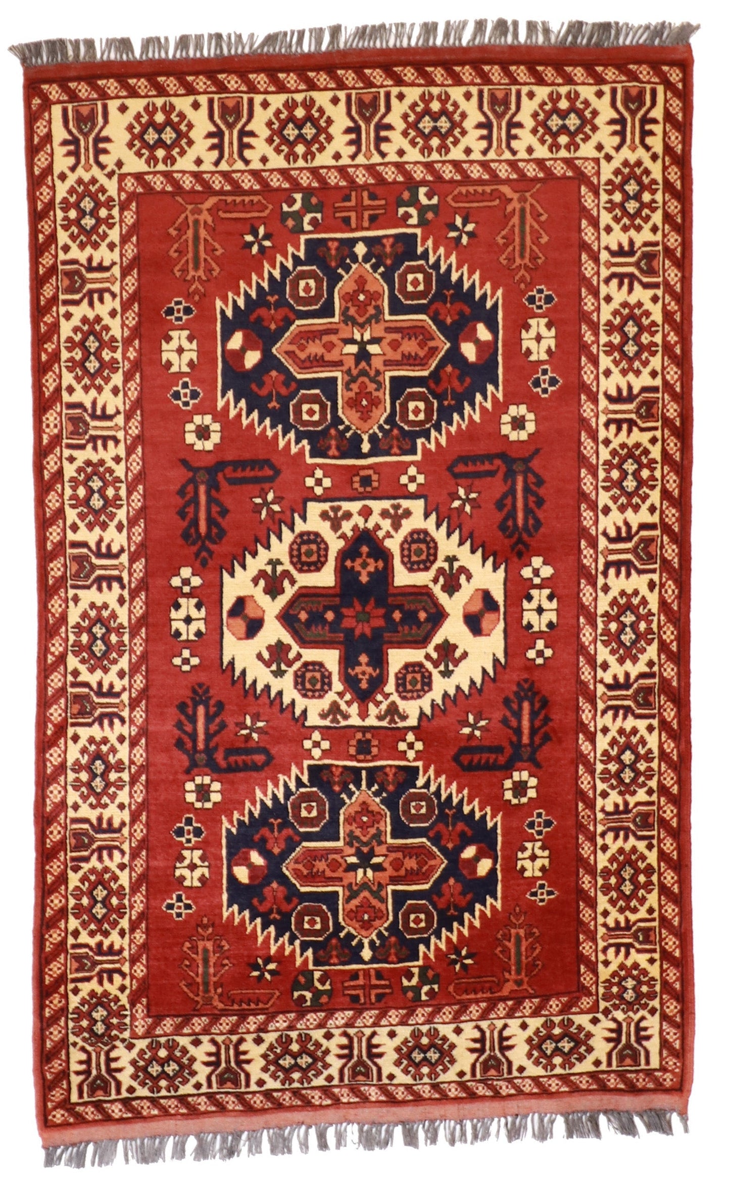 3x5 - Kazak Fine Geometric Rectangle - Hand Knotted Rug