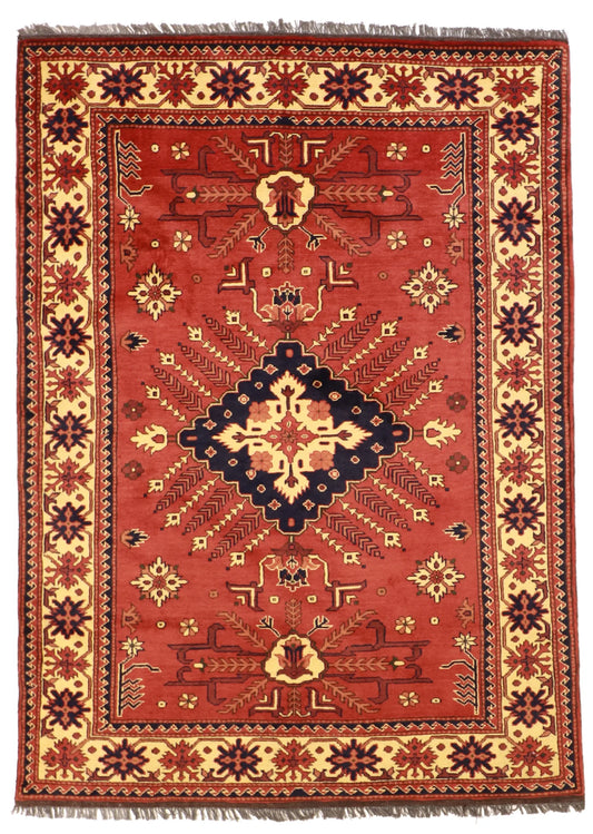 5x7 - Kazak Fine Floral Rectangle - Hand Knotted Rug — 50891
