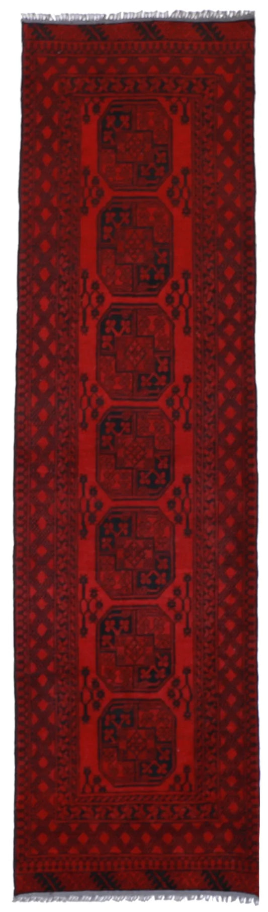 Runner - Turkish Fine Geometric Rectangle - Hand Knotted Rug — 50913