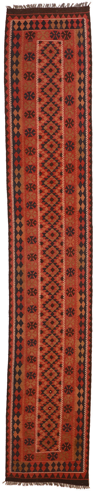2.3 x 12.11 - Runner - Kilim Wool Geometric Rectangle - Hand Knotted Rug