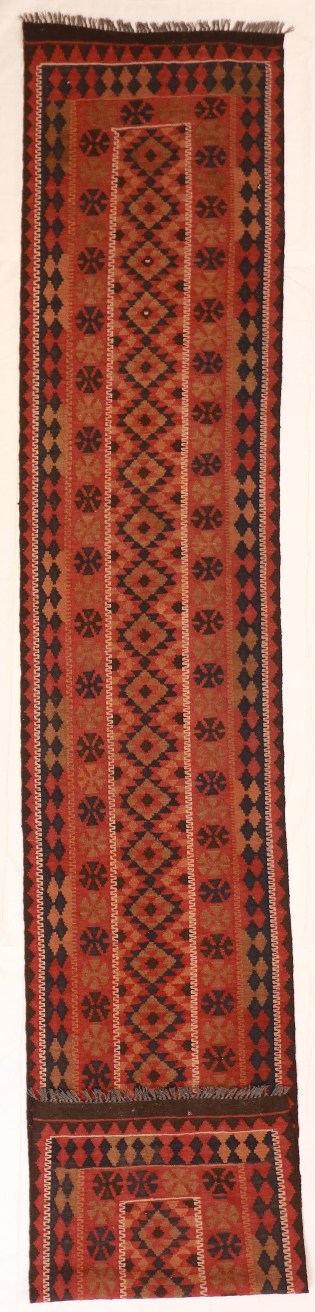 2.3 x 12.11 - Runner - Kilim Wool Geometric Rectangle - Hand Knotted Rug
