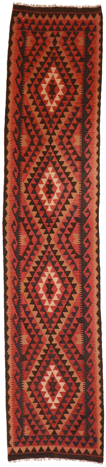 2'7"x12'7" Runner - Kilim Wool Geometric Rectangle - Hand Knotted Rug